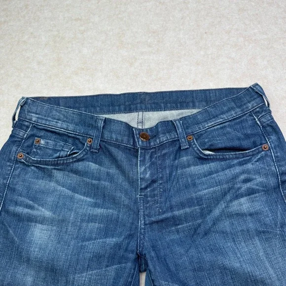7 For All Mankind Denim Bermuda DOJA Jeans Dark Wash Capri Knee Shorts Size 30 - Picture 4 of 9
